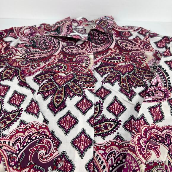 Chico's No-Iron Sateen Wing-Collar Shirt Women's Paisley Print Button Down Small - Picture 5 of 13